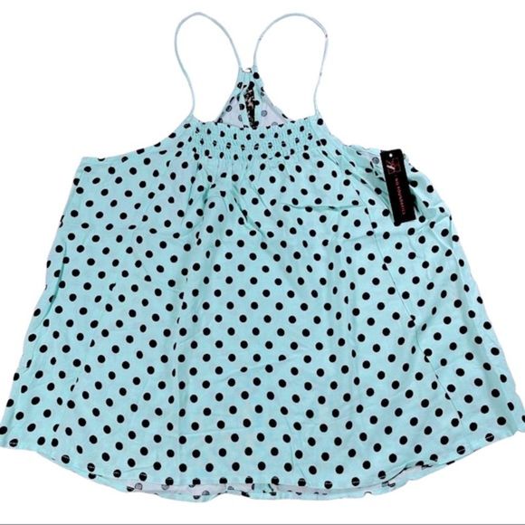 4/$32 No Boundaries size medium teal/light blue top black polka dots keyhole NWT - Picture 6 of 16